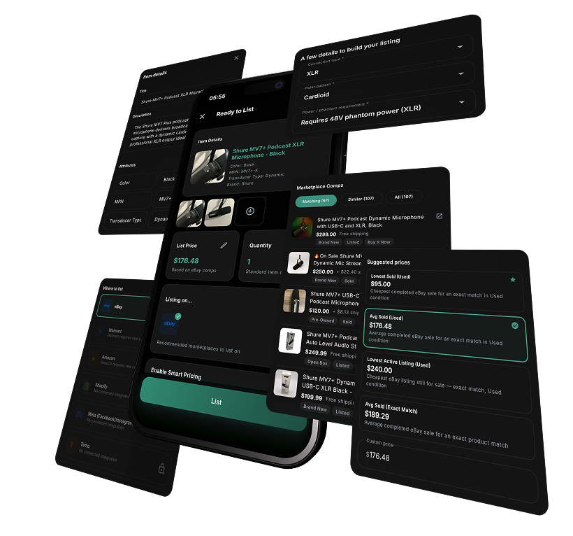 GlobalSKU building a listing with item details, marketplace comps, and suggested prices