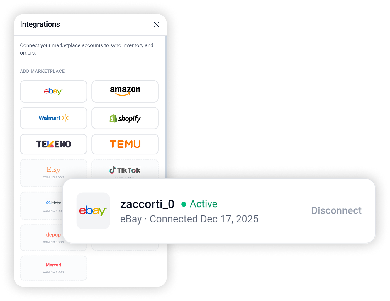 Viewing marketplace integrations in GlobalSKU app